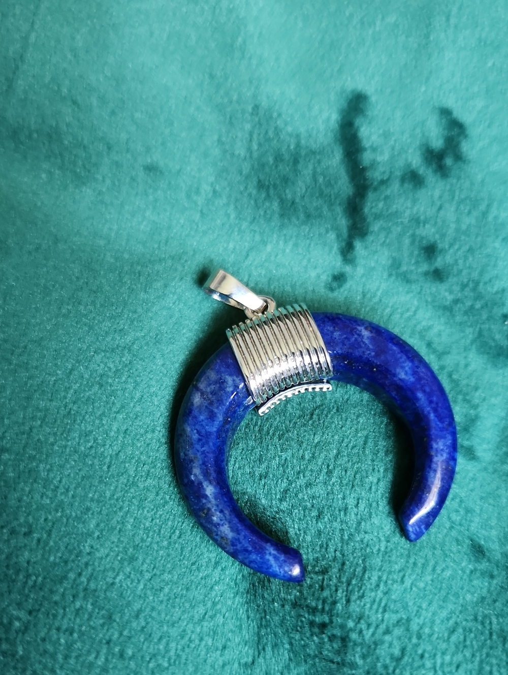 Lapis Lazuli  Blue Crescent Stone Pendant Silver Tone Bail